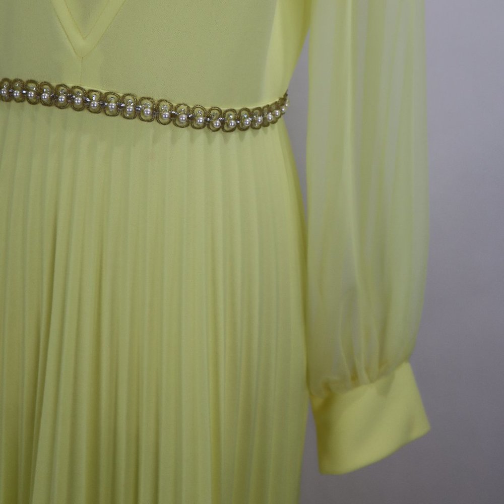 Vtg 1970's Yellow Formal Long Party Dress Gown Cocktail Hippie Prairie Boho S - Picture 9 of 12